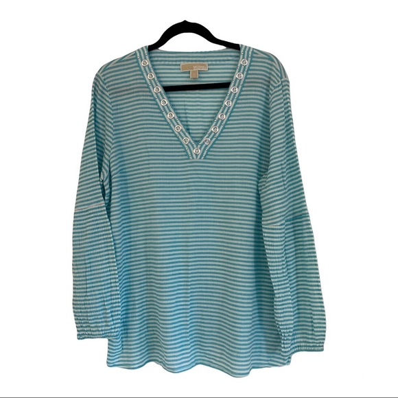 Michael Kors Tops - Michael Kors | Turquoise & White Striped Tunic | Size XL
